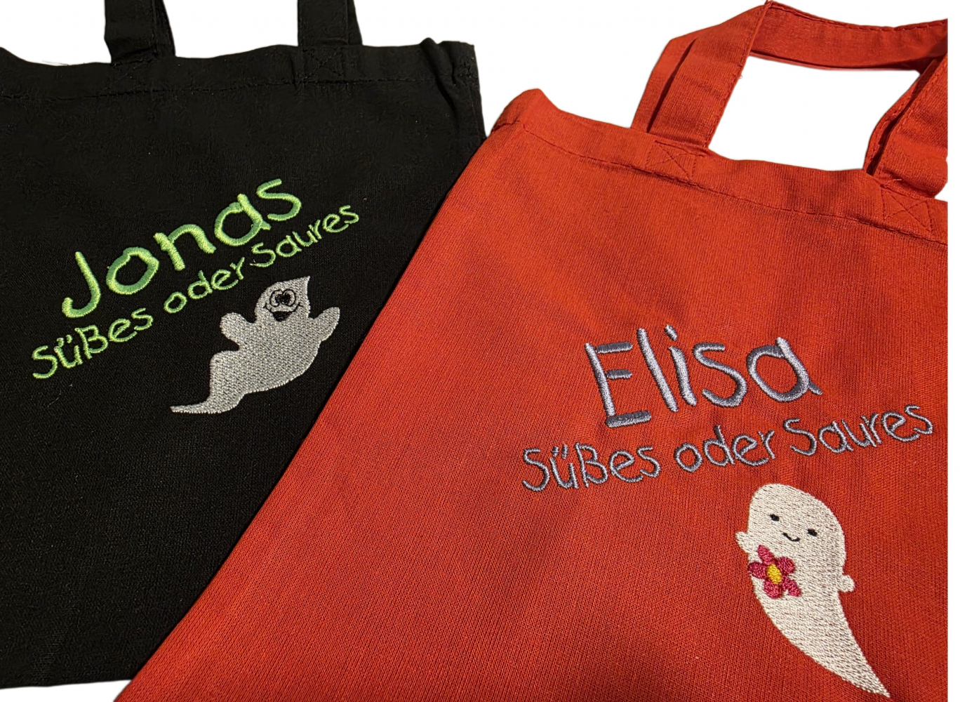 Kleine Baumwolltasche (Freundebuch, Halloween...) mit Namen & Motiv bestickt